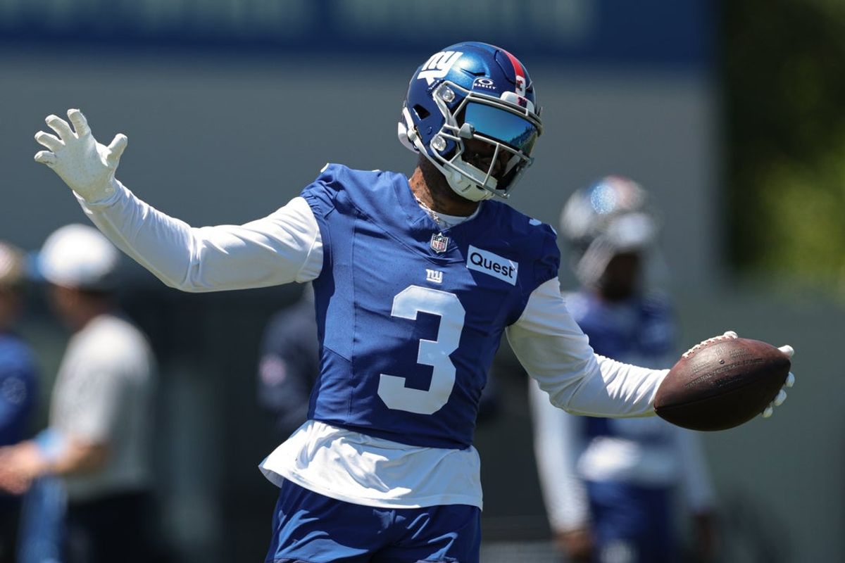Jun 3, 2026; East Rutherford, NJ, USA;  New York Giants wide receiver Odell Beckham Jr. (3) participates in drills during organized team activities at Quest Diagnostics Training Center. Mandatory Credit: Vincent Carchietta-Imagn Images