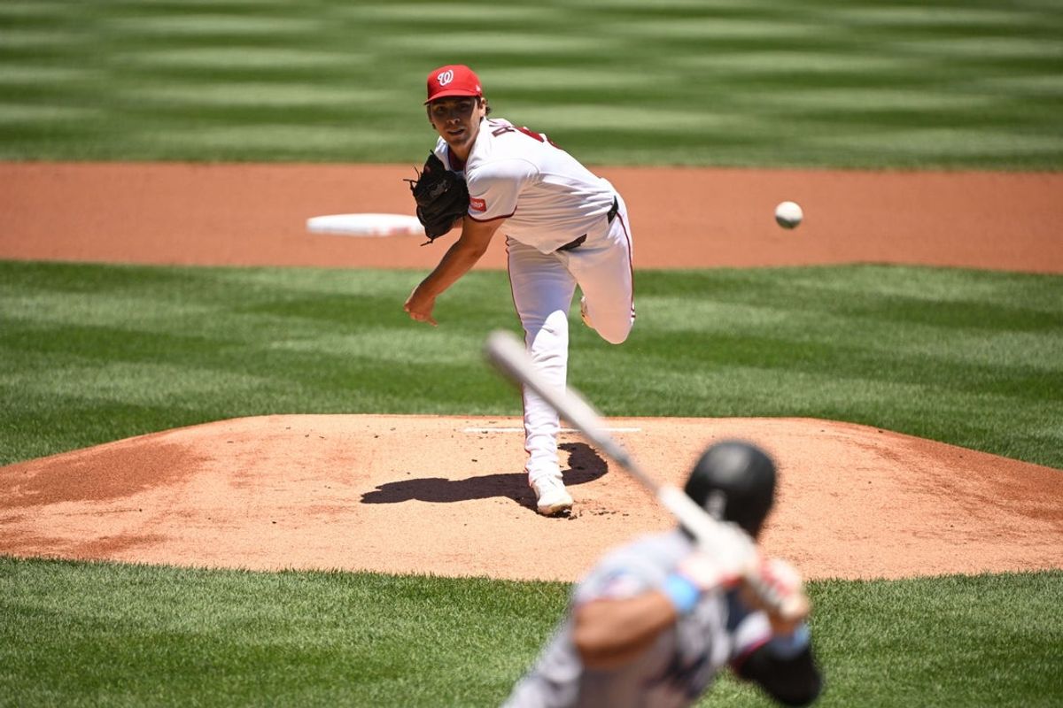 Jun 3, 2026; Washington, District of Columbia, USA; Washington Nationals pitcher Andrew Alvarez (54) throws a pitch against the Miami Marlins during the first inning at Nationals Park. Mandatory Credit: Rafael Suanes-Imagn Images