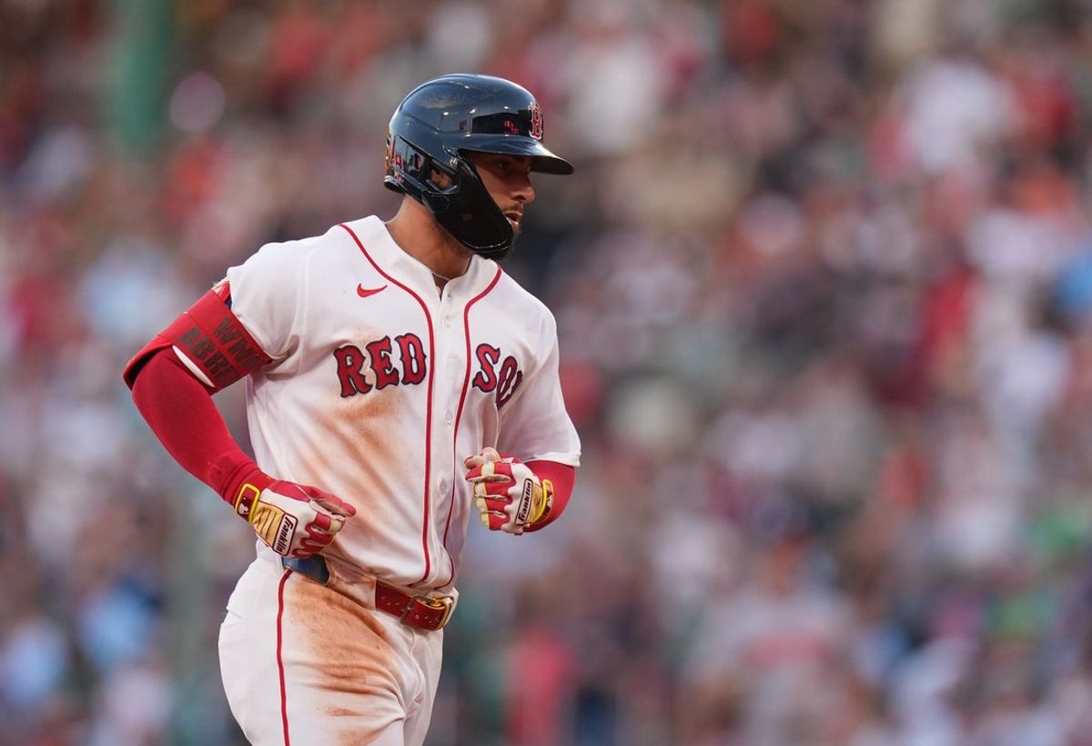 Jun 3, 2026; Boston, Massachusetts, USA; Boston Red Sox right fielder Wilyer Abreu (52) hits a two run home run against the Baltimore Orioles in the third inning at Fenway Park. Mandatory Credit: David Butler II-Imagn Images