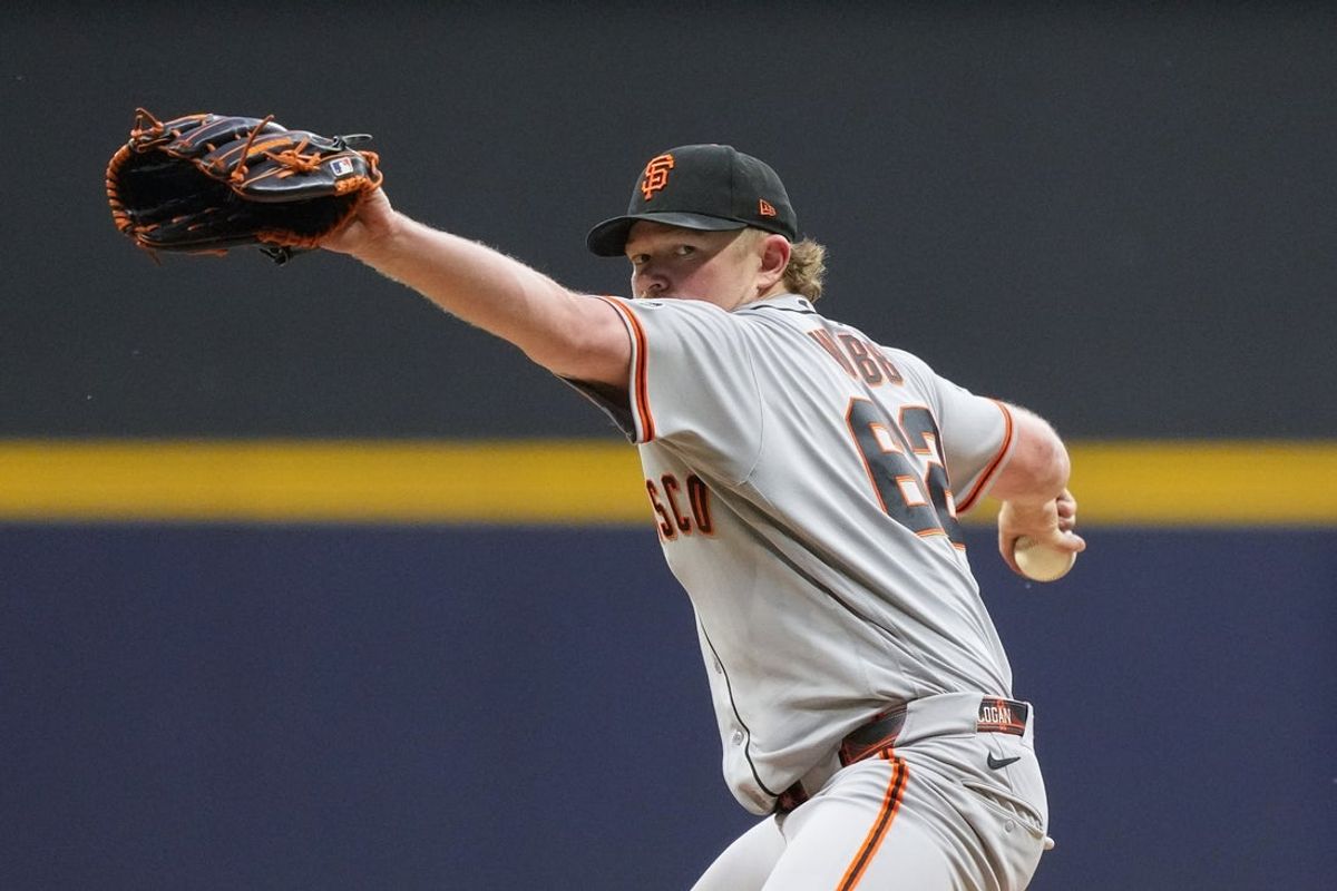 Jun 3, 2026; Milwaukee, Wisconsin, USA;  San Francisco Giants pitcher Logan Webb (62) throws a pitch during the seventh inning against the Milwaukee Brewers at American Family Field. Mandatory Credit: Jeff Hanisch-Imagn Images