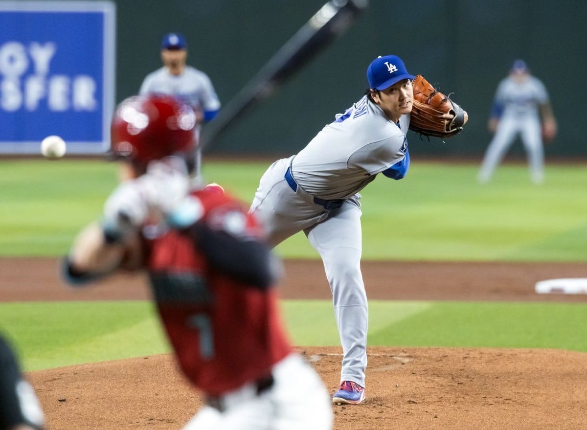 Jun 3, 2026; Phoenix, Arizona, USA; Los Angeles Dodgers pitcher Shohei Ohtani in the first inning against the Arizona Diamondbacks at Chase Field. Mandatory Credit: Mark J. Rebilas-Imagn Images