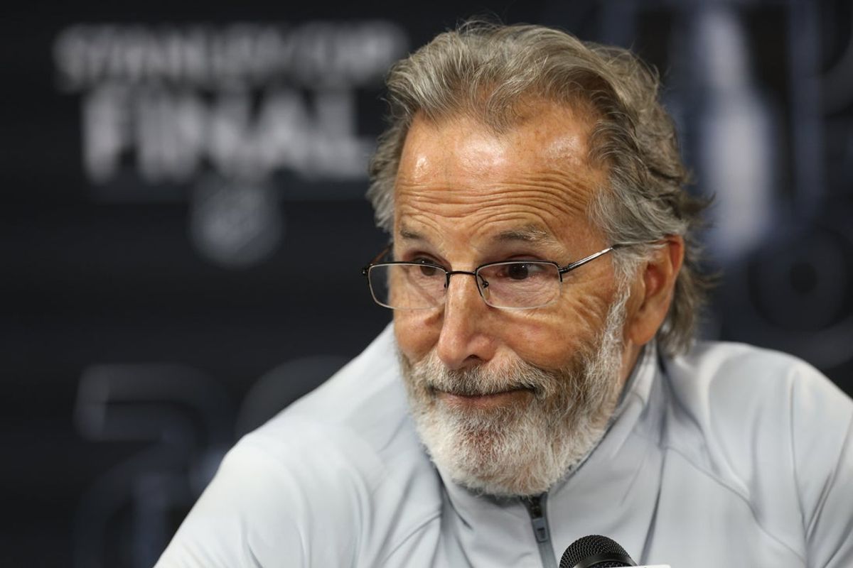 Jun 4, 2026; Raleigh, North Carolina, USA; Vegas Golden Knights John Tortorella during the post game press conference after the loss to the Carolina Hurricanes in game two of the 2026 Stanley Cup Final at Lenovo Center. Mandatory Credit: Nathan Ray Seebeck-Imagn Images