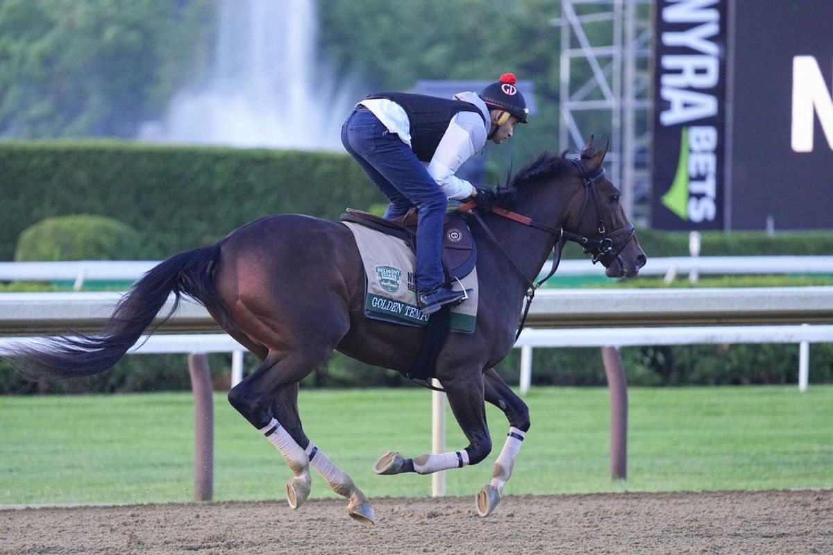 Jun 5, 2026; Saratoga Springs, NY, USA;  Golden Tempo breezes during morning workouts at Saratoga Race Course. Mandatory Credit: Gregory Fisher-Imagn Images