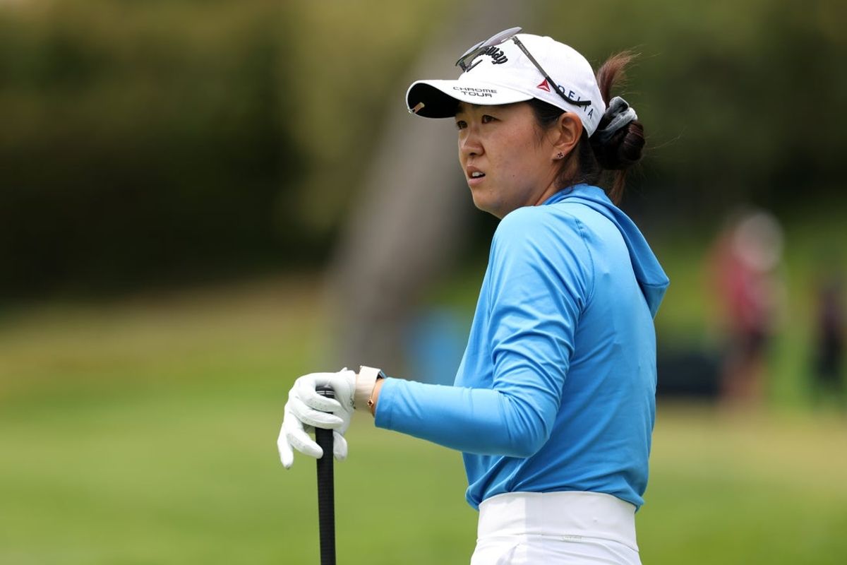 Jun 6, 2026; Pacific Palisades, California, USA;  Rose Zhang looks on the 10th hole during the third round of the U.S. Women's Open golf tournament at Riviera Country Club. Mandatory Credit: Kiyoshi Mio-Imagn Images