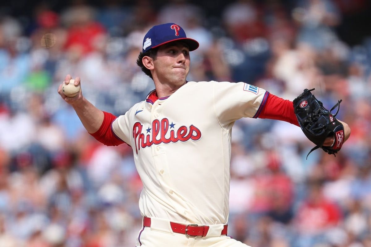 Jun 6, 2026; Philadelphia, Pennsylvania, USA; Philadelphia Phillies pitcher Andrew Painter (24) throws a pitch against the Chicago White Sox during the first inning at Citizens Bank Park. Mandatory Credit: Bill Streicher-Imagn Images