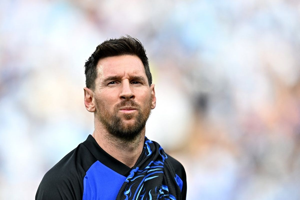 June 6, 2026; College Station, Texas, U.S.; Argentina's Lionel Messi during the warm up before the match.  Mandatory Credit: Maria Lysaker-Imagn Images