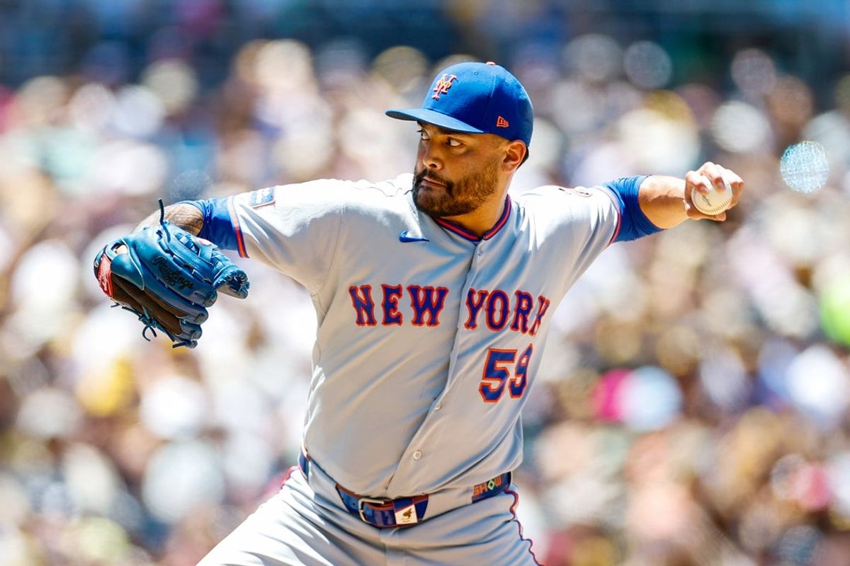 7 de junho de 2026; San Diego, Califórnia, EUA; O arremessador substituto do New York Mets, Sean Manaea (59), lança um arremesso durante o segundo turno contra o San Diego Padres no Petco Park. Crédito obrigatório: David Frerker-Imagn Images