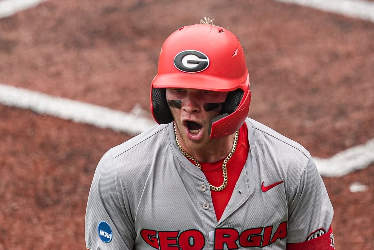 Georgia catcher Daniel Jackson reacts after hitting a two run home run against Mississippi State on June 7, 2026 in Athens, Ga.