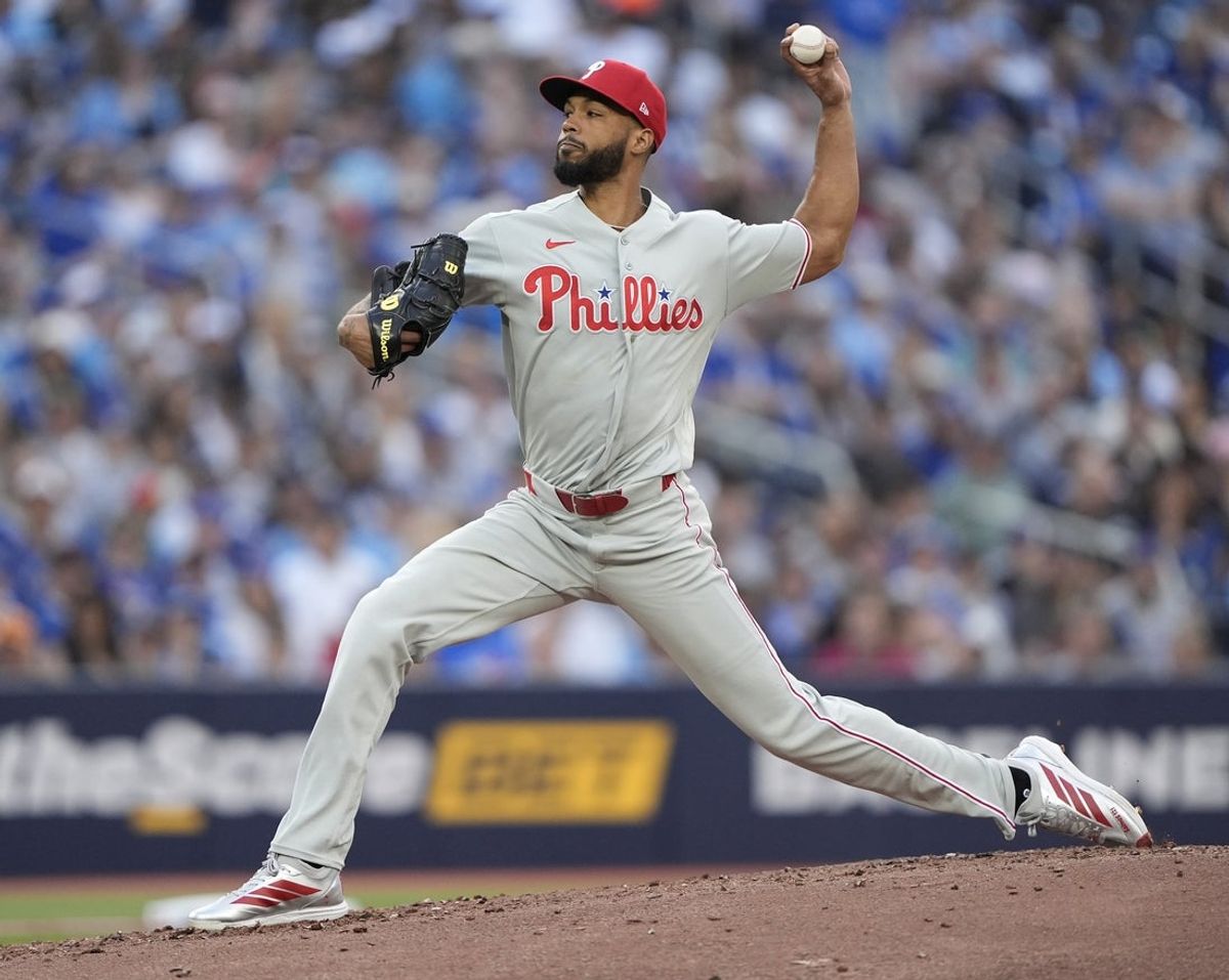Jun 8, 2026; Toronto, Ontario, CAN; Philadelphia Phillies starting pitcher Cristopher Sanchez (61) pitches to the Toronto Blue Jays during the second inning at Rogers Centre. Mandatory Credit: John E. Sokolowski-Imagn Images