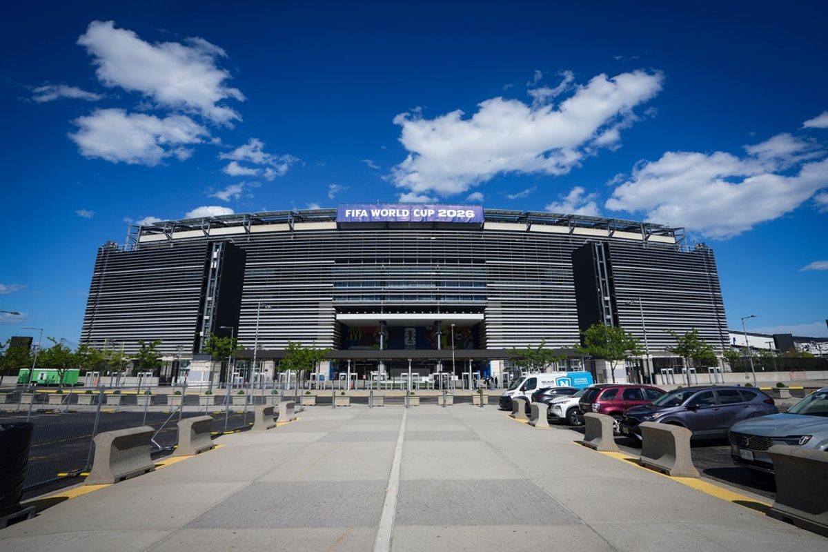FIFA 2026 World Cup signage is displayed at MetLife Stadium in East Rutherford on May 7, 2026, East Rutherford, NJ, USA.