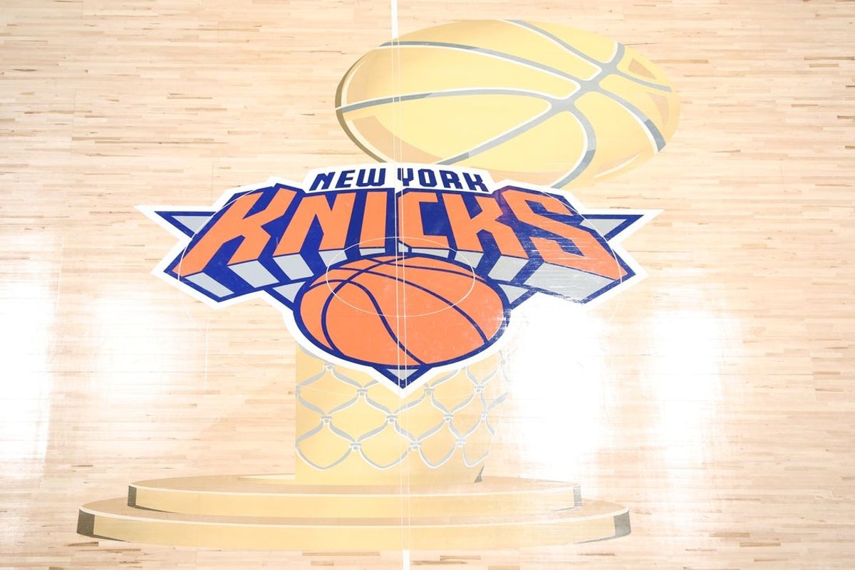 Jun 8, 2026; New York, New York, USA; General view of the center court logo in the first quarter between the New York Knicks and the San Antonio Spurs during game three of the 2026 NBA Finals at Madison Square Garden. Mandatory Credit: Wendell Cruz-Imagn Images