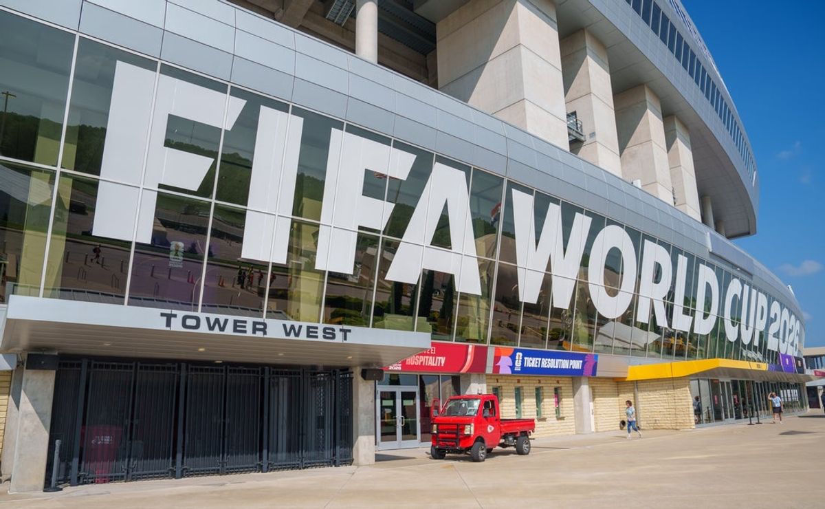 Jun 8, 2026; Kansas City, Missouri, USA; A general view of external signage during a tour of Kansas City Stadium ahead of the 2026 FIFA World Cup. Mandatory Credit: Denny Medley-Imagn Images