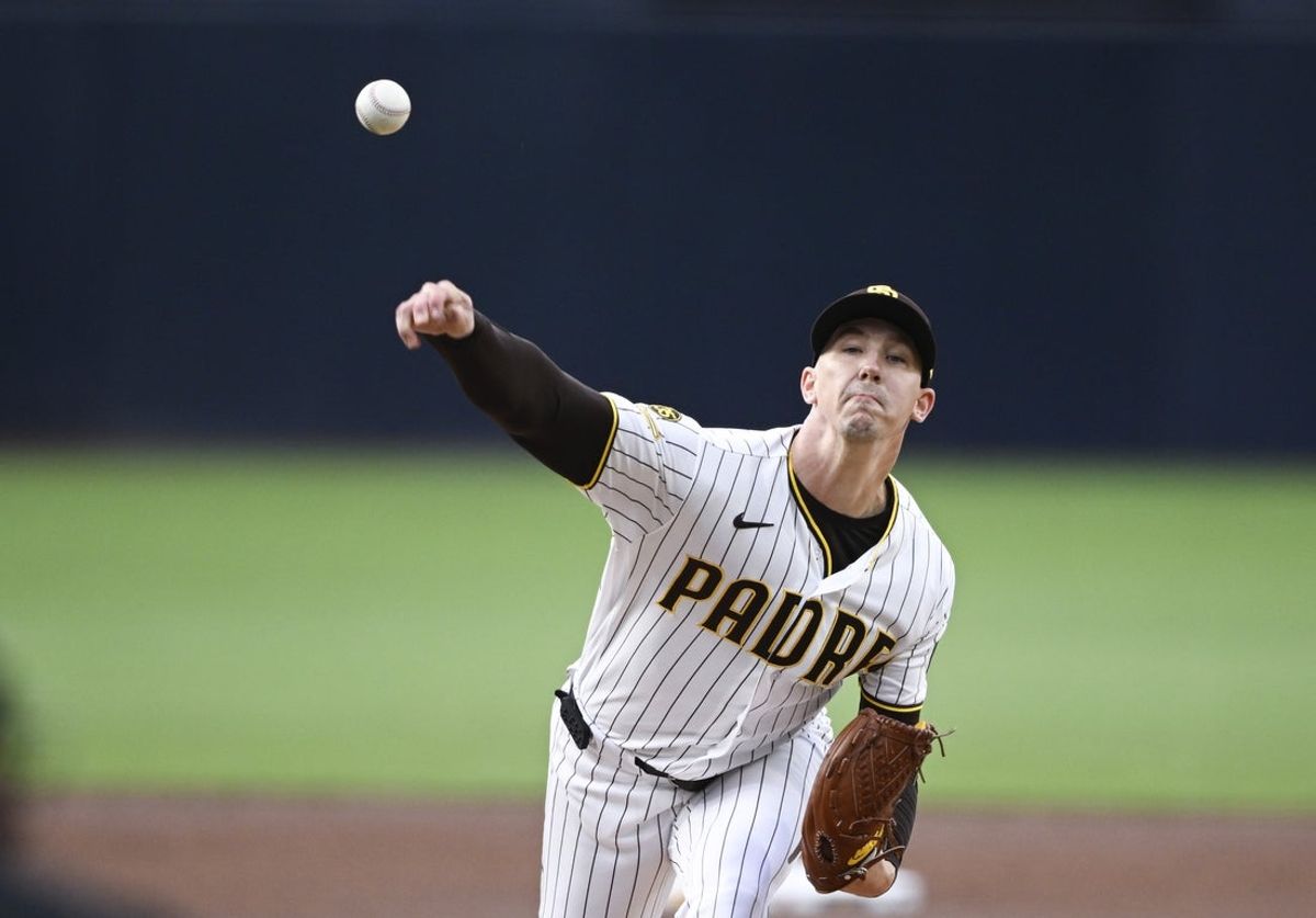 Jun 8, 2026; San Diego, California, USA; San Diego Padres pitcher Walker Buehler (10) delivers during the first inning against the Cincinnati Reds at Petco Park. Mandatory Credit: Denis Poroy-Imagn Images