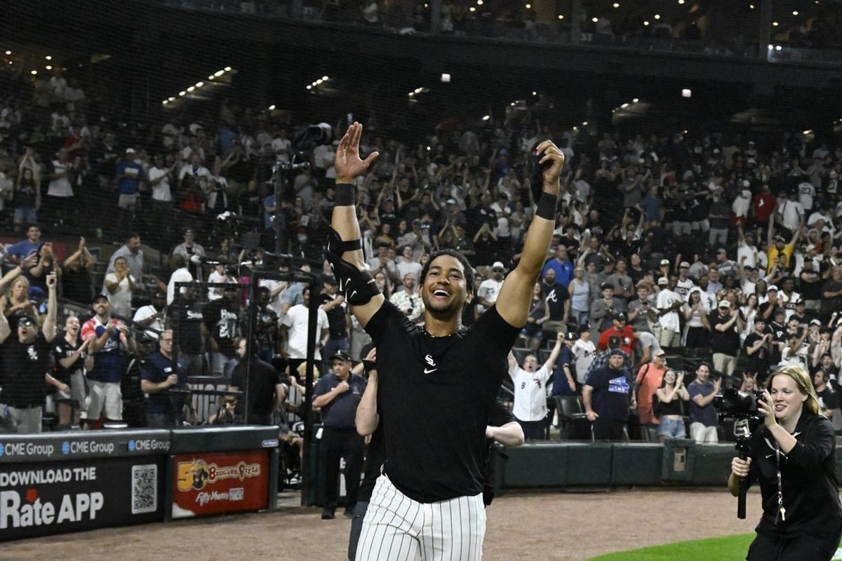 Jun 9, 2026; Chicago, Illinois, USA;  Chicago White Sox right fielder Braden Montgomery (24), reacts after his walk off two run home run during the tenth inning against the Atlanta Braves at Rate Field. Mandatory Credit: Matt Marton-Imagn Images