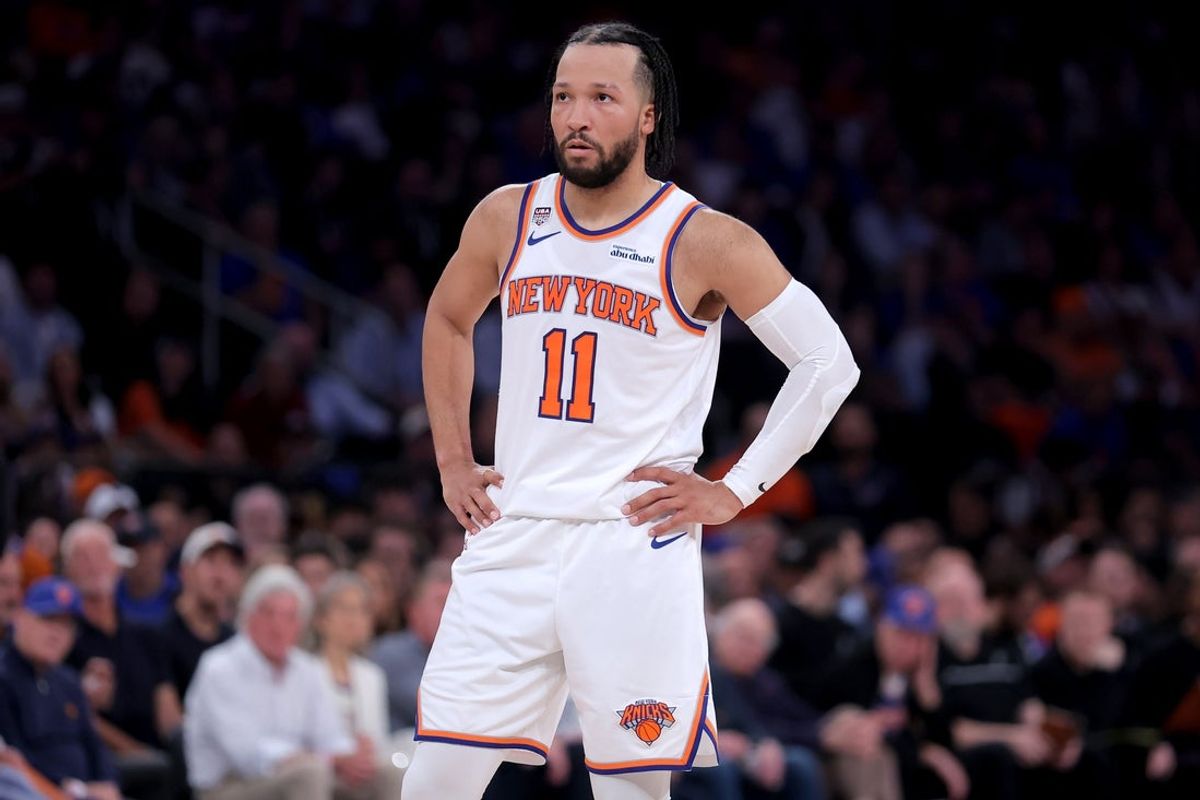 Jun 10, 2026; New York, New York, USA; New York Knicks guard Jalen Brunson (11) reacts during the second quarter of game four of the 2026 NBA Finals against the San Antonio Spurs at Madison Square Garden. Mandatory Credit: Brad Penner-Imagn Images