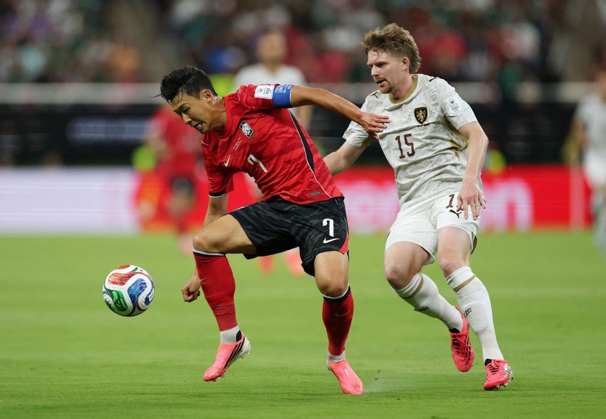 June 11, 2026; Guadalajara, Mexico; South Korea's Son Heung-min in action with Czech Republic's Pavel Sulc.  Mandatory Credit: Paul Childs-REUTERS