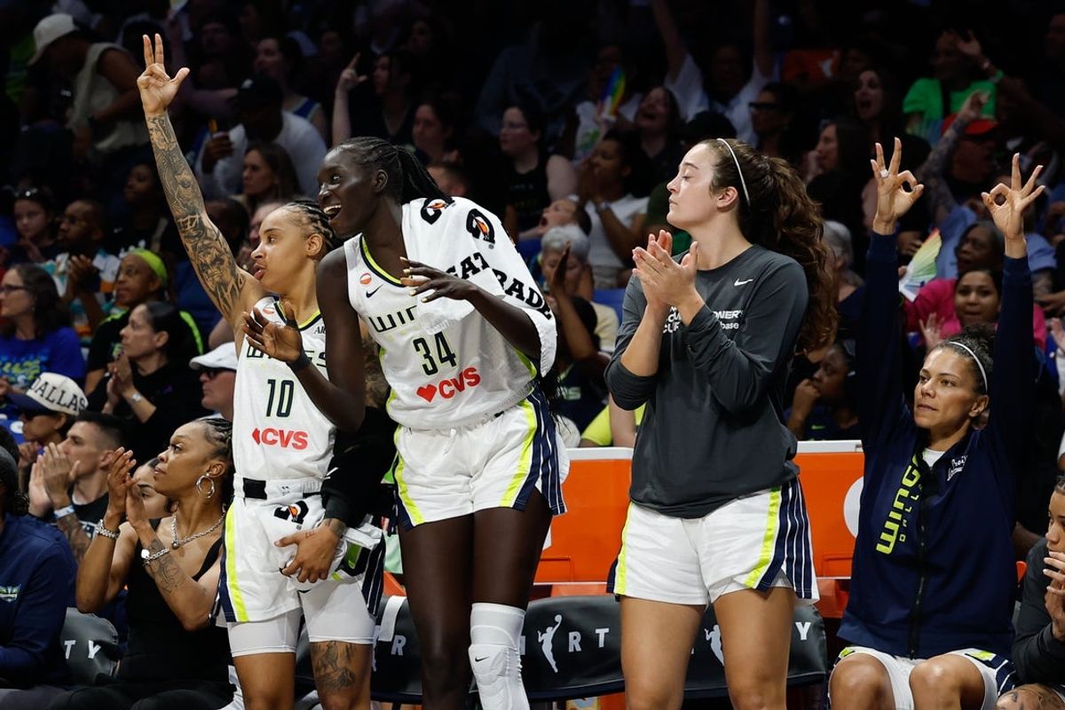 Jun 11, 2026; Arlington, Texas, USA;  The Dallas Wings bench reacts after a play against the Phoenix Mercury during the second half at College Park Center. Mandatory Credit: Chris Jones-Imagn Images