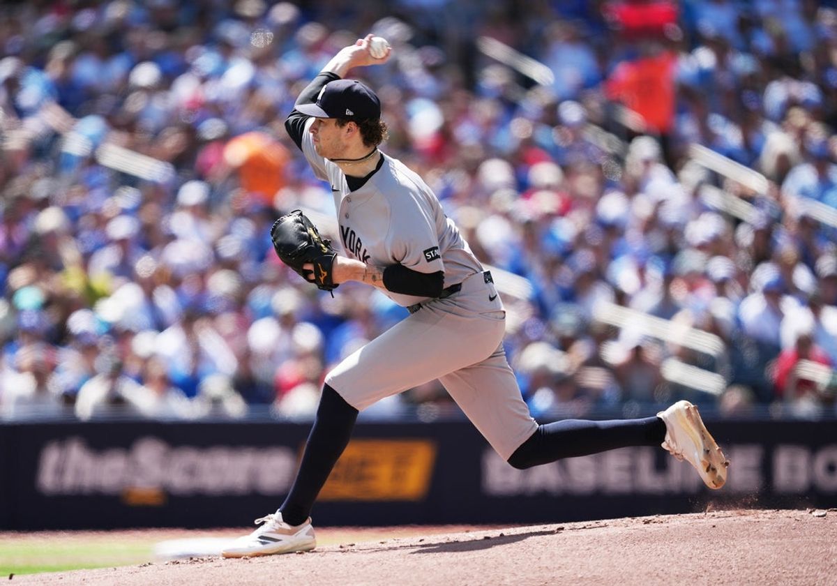 Jun 13, 2026; Toronto, Ontario, CAN; New York Yankees starting pitcher Cam Schlittler (31) throws a pitch against the Toronto Blue Jays during the first inning at Rogers Centre. Mandatory Credit: Nick Turchiaro-Imagn Images