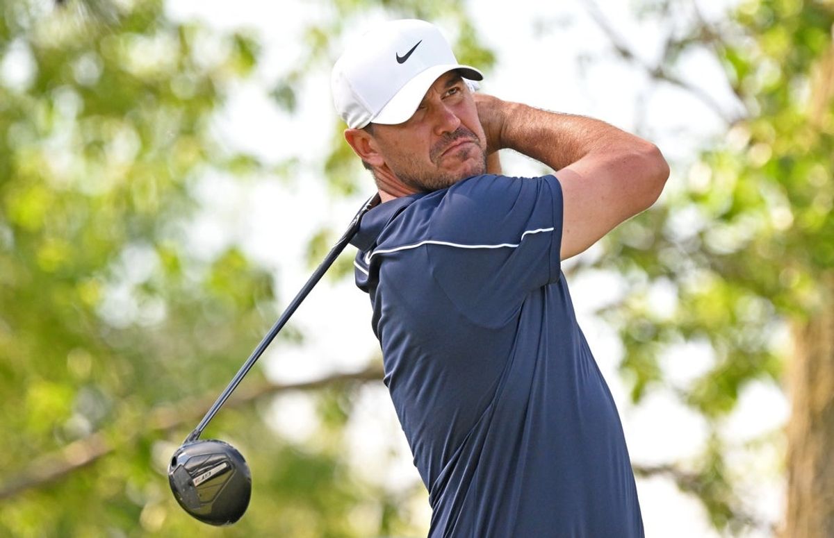 Jun 13, 2026; Caledon, Ontario, CAN; Brooks Koepka hits his tee shot at the 17th hole during the third round of the RBC Canadian Open golf tournament. Mandatory Credit: Dan Hamilton-Imagn Images