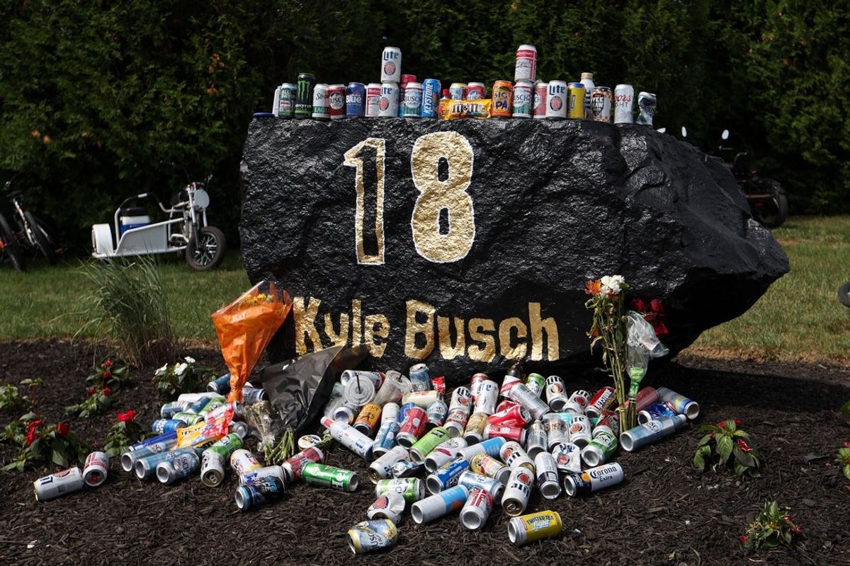 Jun 14, 2026; Long Pond, Pennsylvania, USA; A tribute to the late NASCAR Cup Series driver Kyle Busch prior to The Great American Getaway 400 at Pocono Raceway. Mandatory Credit: Matthew O'Haren-Imagn Images