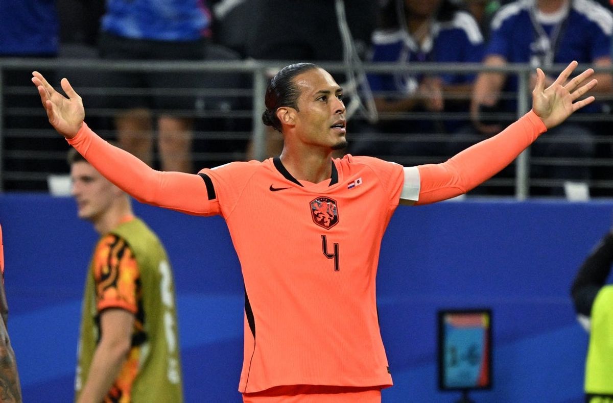 June 14, 2026; Arlington, Texas, U.S.; Netherlands' Virgil van Dijk celebrates scoring their first goal.  Mandatory Credit: Jerome Miron-Imagn Images