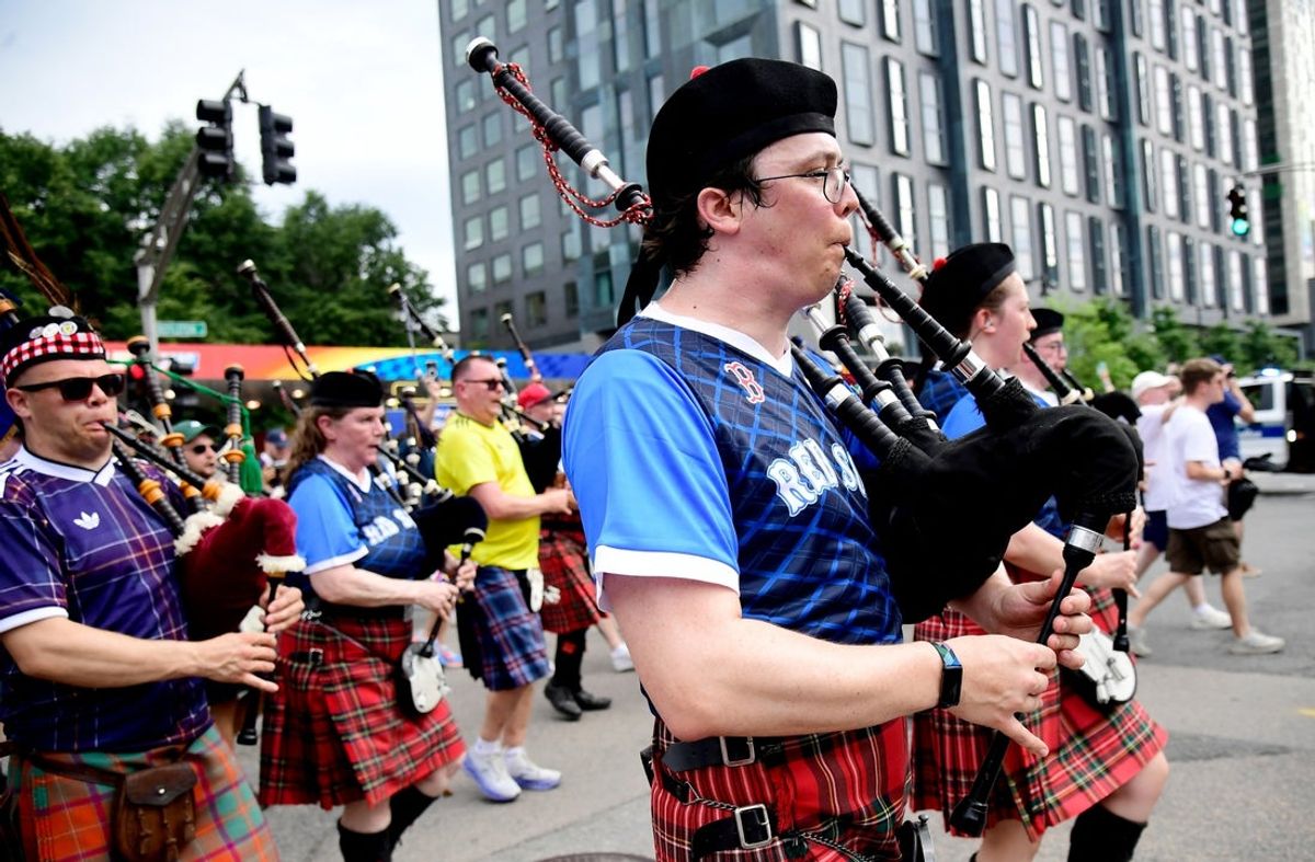 June 14, 2026; Massachusetts, U.S.; Scotland's Tartan Army march to Boston's Fenway Park. Mandatory Credit: Bob Dechiara-Imagn Images