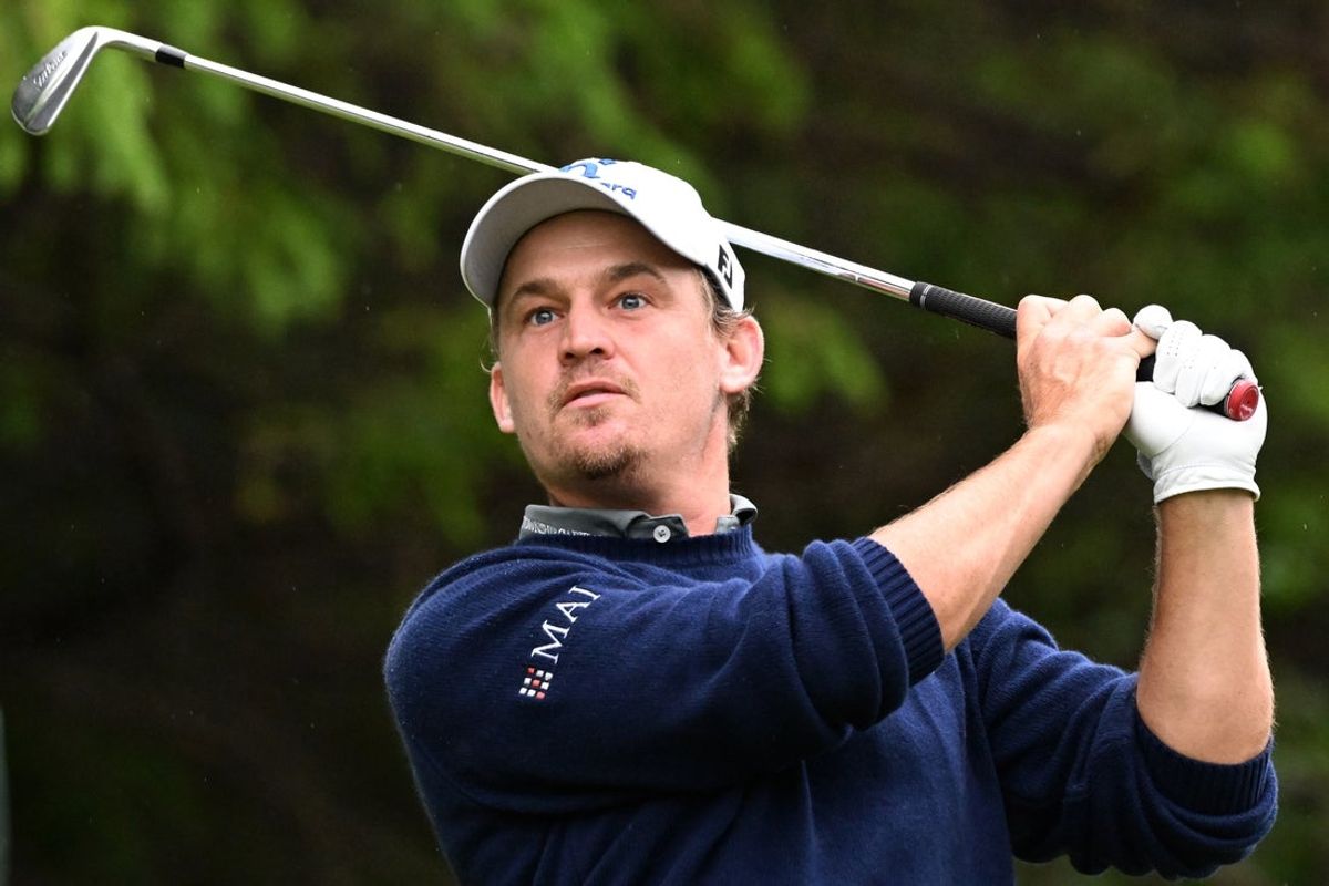 Jun 14, 2026; Caledon, Ontario, CAN;  Bud Cauley hits his tee shot at the 11th hole during the final round of the RBC Canadian Open golf tournament. Mandatory Credit: Dan Hamilton-Imagn Images