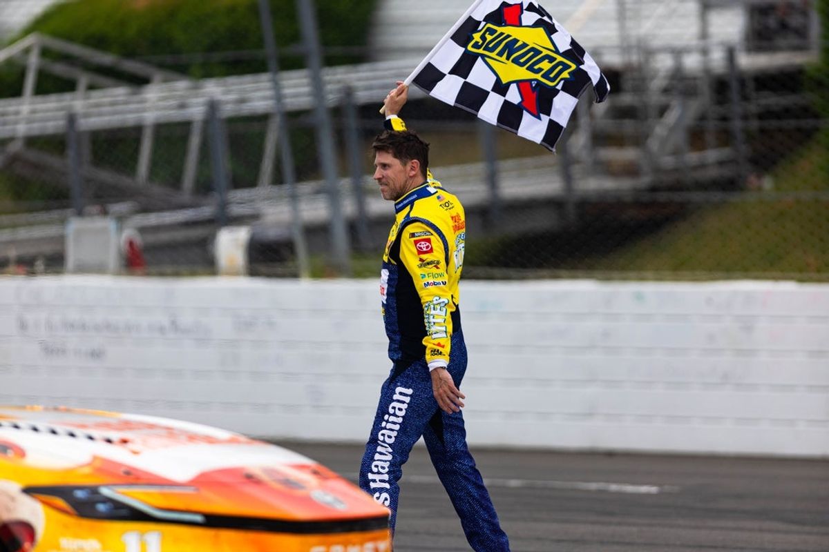 NASCAR Cup Series driver Denny Hamlin wins the 2026 Great American Getaway 400 at Pocono Raceway, his 8th all-time win at the Tricky Triangle. June 14, 2026.