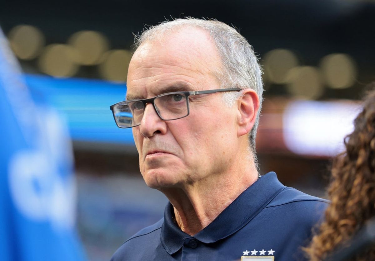 June 15, 2026; Miami Gardens, Florida, U.S.; Uruguay coach Marcelo Bielsa before the match.  Mandatory Credit: Sam Navarro-Imagn Images