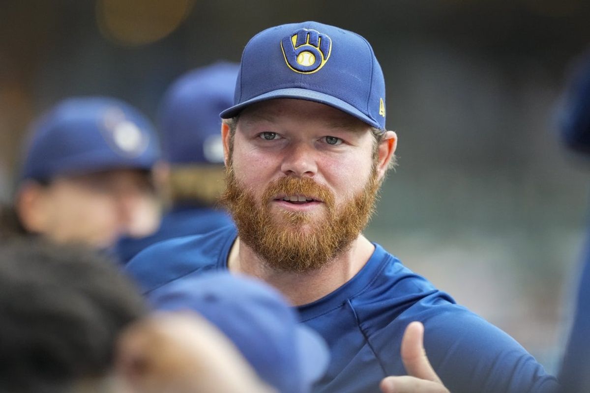 14 de junho de 2026; Milwaukee, Wisconsin, EUA; O arremessador do Milwaukee Brewers, Brandon Woodruff (53), durante o jogo contra o Philadelphia Phillies no American Family Field. Crédito obrigatório: Jeff Hanisch-Imagn Images