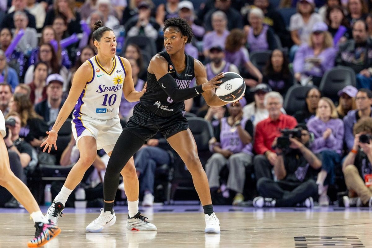 Jun 15, 2026; San Francisco, California, USA; Golden State Valkyries guard-forward Kaila Charles (6) looks for a pass during the second quarter against the Los Angeles Sparks in a Commissioner’s Cup game at Chase Center. Mandatory Credit: Robert Kupbens-Imagn Images