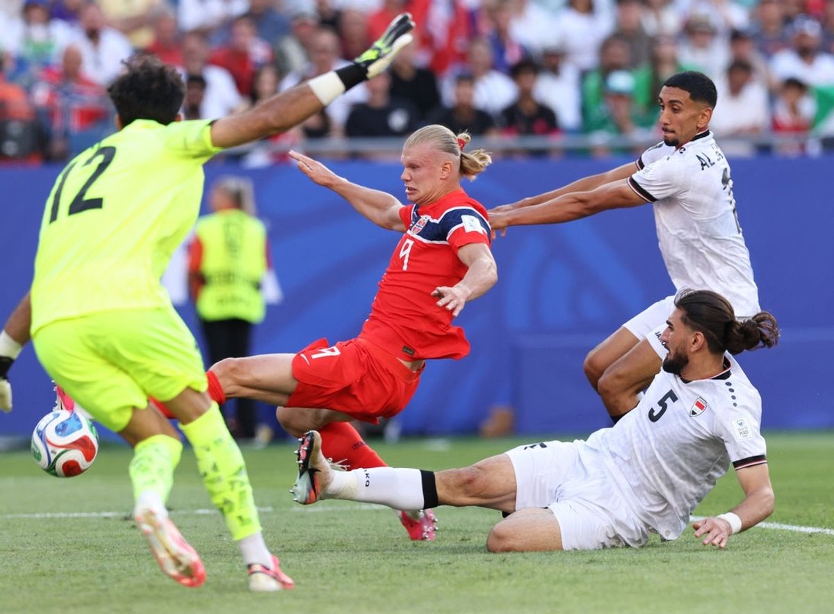 June 16, 2026; Foxborough, Massachusetts, U.S.; Norway's Erling Haaland scores their first goal.  Mandatory Credit: Paul Rutherford-Imagn Images
