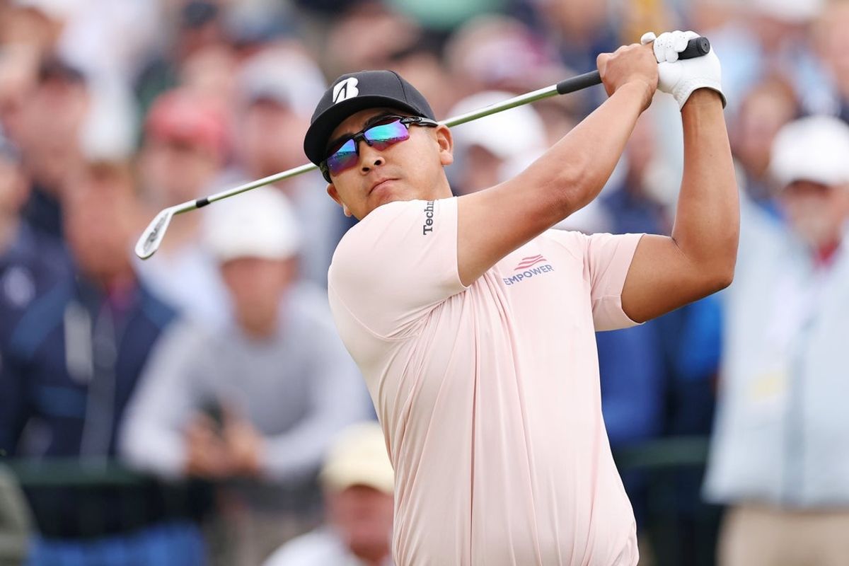 Jun 18, 2026; Southampton, New York, USA; Kurt Kitayama tees off on the first hole during the first round of the U.S. Open golf tournament. Mandatory Credit: Bill Streicher-Imagn Images