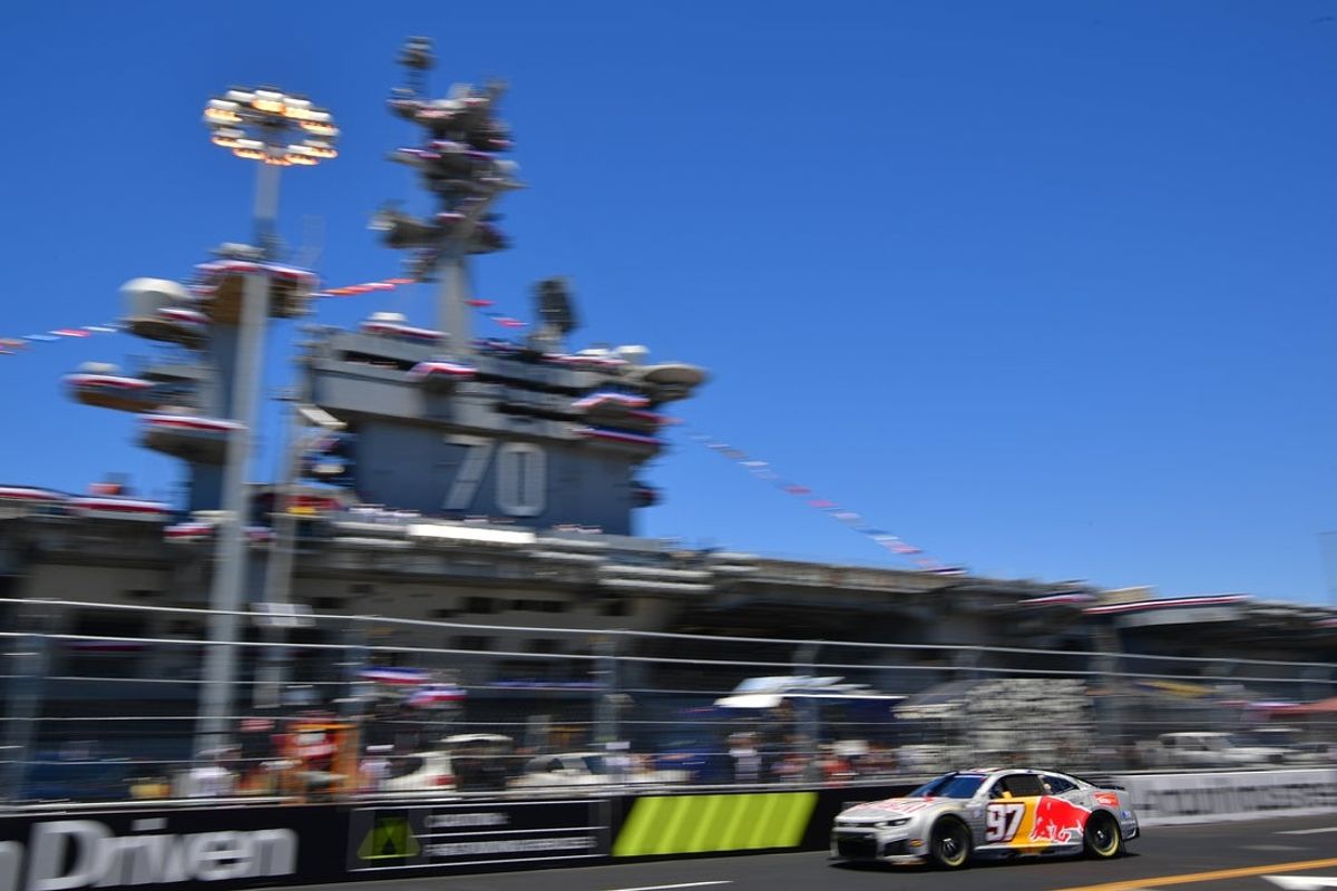 Jun 20, 2026; San Diego, California, USA; Trackhouse Racing driver Shane Van Gisbergen (97) during practice for the Anduril 250 at San Diego Street Course. Mandatory Credit: Gary A. Vasquez-Imagn Images