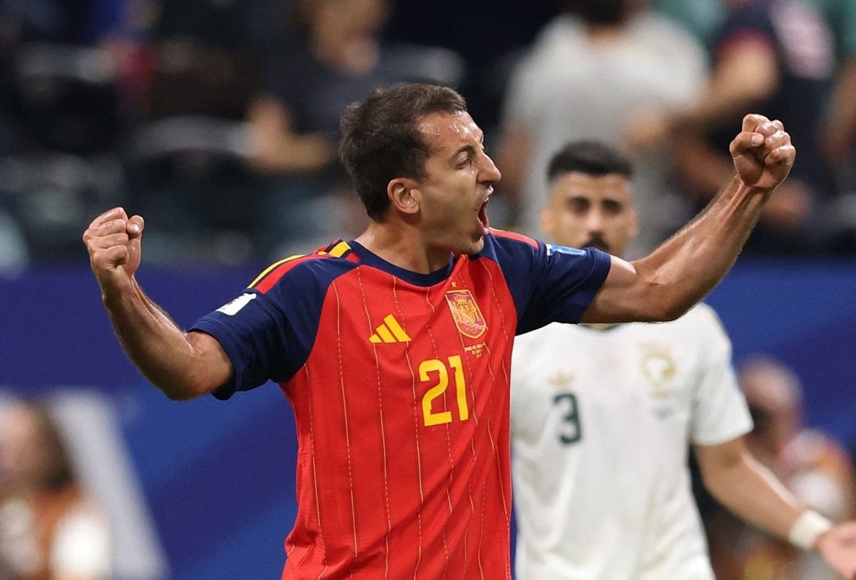21 de junho de 2026; Atlanta, Geórgia, EUA; Mikel Oyarzabal, da Espanha, comemora o segundo gol. Crédito obrigatório: Brett Davis-Imagn Images
