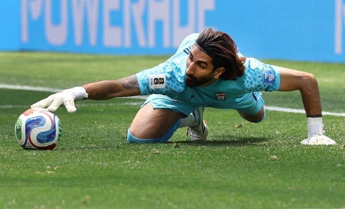 June 21, 2026; Inglewood, California, U.S.; Iran's Alireza Beiranvand in action.  Mandatory Credit: Jessie Alcheh-Imagn Images