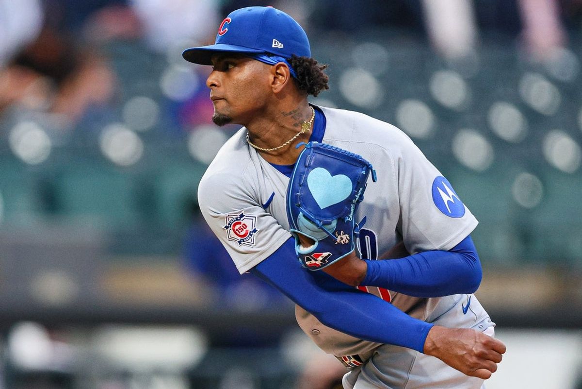Jun 23, 2026; New York City, New York, USA; Chicago Cubs pitcher Edward Cabrera (30) delivers a pitch during the first inning against the New York Mets at Citi Field. Mandatory Credit: Vincent Carchietta-Imagn Images