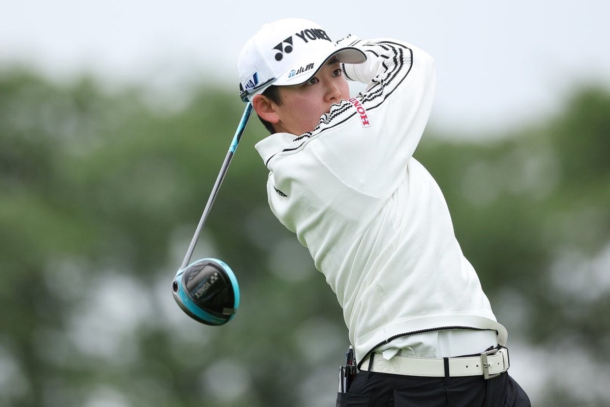 Jun 25, 2026; Chaska, Minnesota, USA; Aki Iwai hits her tee shot on the third hole during the first round of the KPMG Women's PGA Championship golf tournament. Mandatory Credit: Matt Krohn-Imagn Images