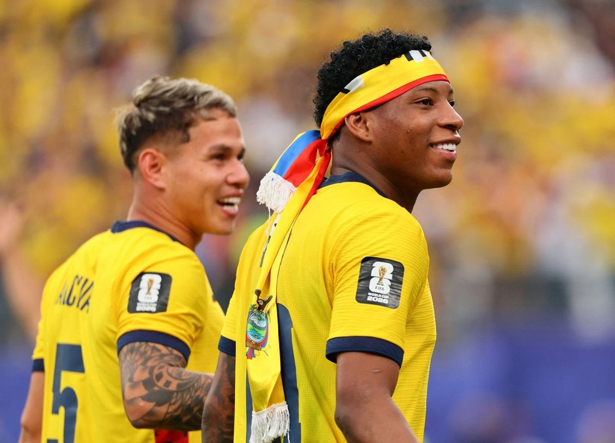 25 de junho de 2026; East Rutherford, Nova Jersey, EUA; Gonzalo Plata, do Equador, comemora após a partida. Crédito obrigatório: Caean Couto-Imagn Images