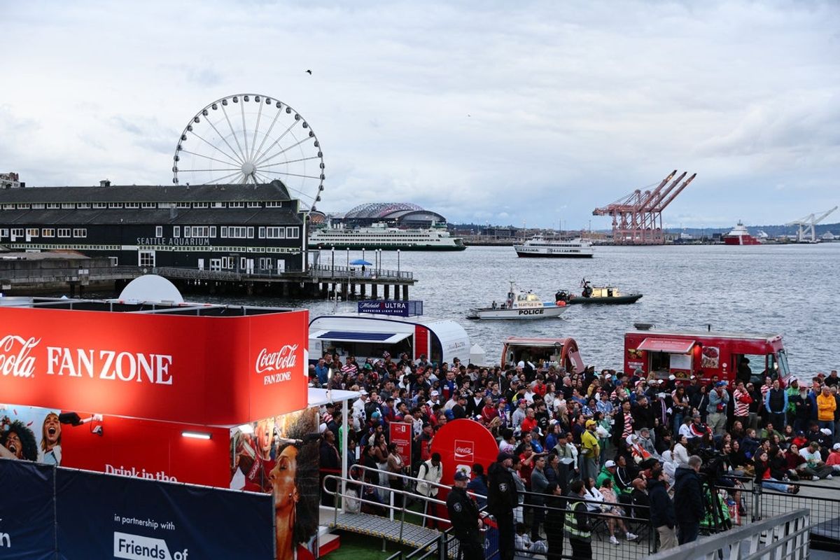June 25, 2026; Washington, U.S.; General view as fans gather to watch the match at Pier 62 in Seattle.  Mandatory Credit: Blake Dahlin-Imagn Images