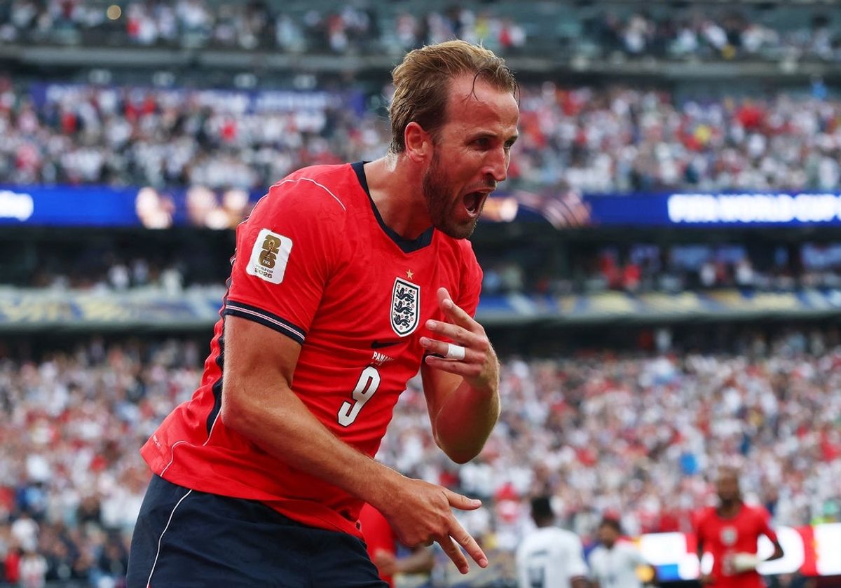 27 de junho de 2026; East Rutherford, Nova Jersey, EUA; Harry Kane, da Inglaterra, comemora o segundo gol. Crédito obrigatório: Vincent Carchietta-Imagn Images