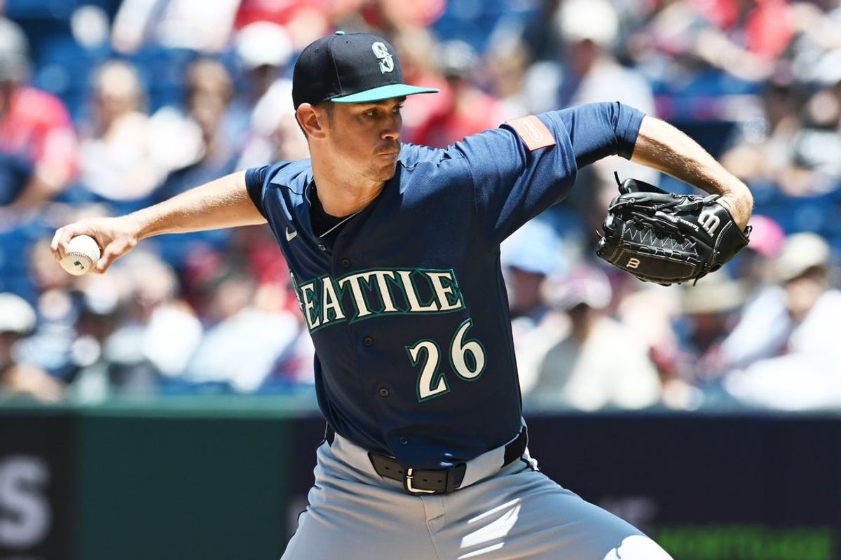 Jun 28, 2026; Cleveland, Ohio, USA; Seattle Mariners pitcher Emerson Hancock (26) throws a pitch during the first inning against the Cleveland Guardians at Progressive Field. Mandatory Credit: Ken Blaze-Imagn Images