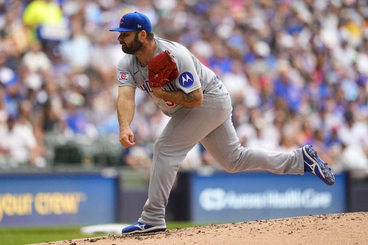 Jun 28, 2026; Milwaukee, Wisconsin, USA;  Chicago Cubs pitcher Bryse Wilson (55) throws a pitch during the third inning against the Milwaukee Brewers at American Family Field. Mandatory Credit: Jeff Hanisch-Imagn Images