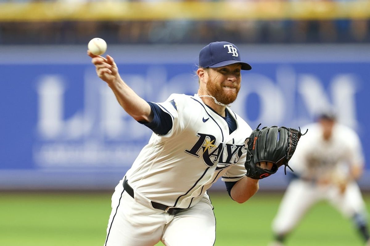 Jun 28, 2026; St. Petersburg, Florida, USA; Tampa Bay Rays pitcher Craig Kimbrel (46) throws a pitch  against the Arizona Diamondbacks in the seventh inning at Tropicana Field. Mandatory Credit: Nathan Ray Seebeck-Imagn Images