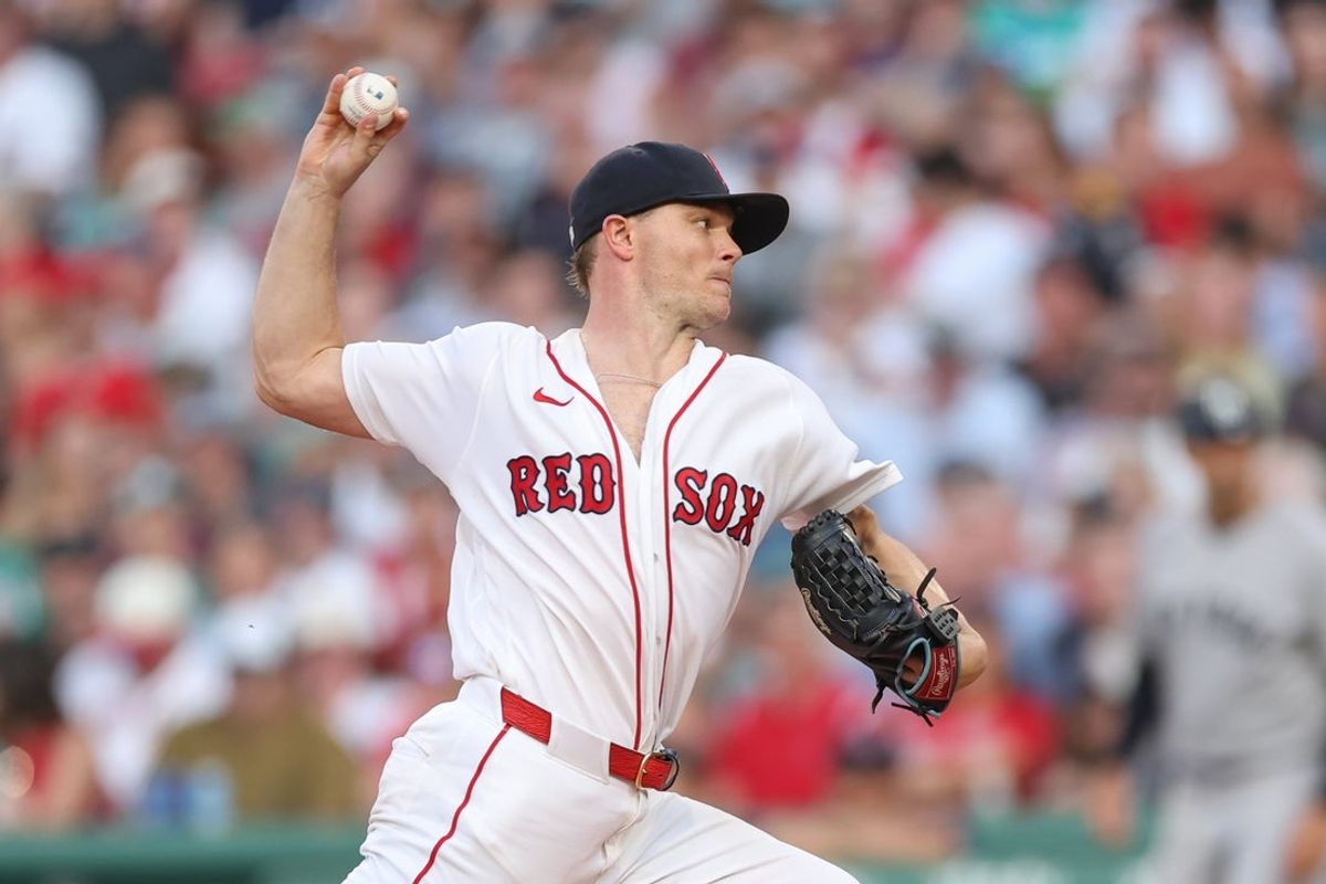 Jun 28, 2026; Boston, Massachusetts, USA; Boston Red Sox starting pitcher Sonny Gray (54) delivers a pitch during the second inning against the New York Yankees at Fenway Park. Mandatory Credit: Paul Rutherford-Imagn Images