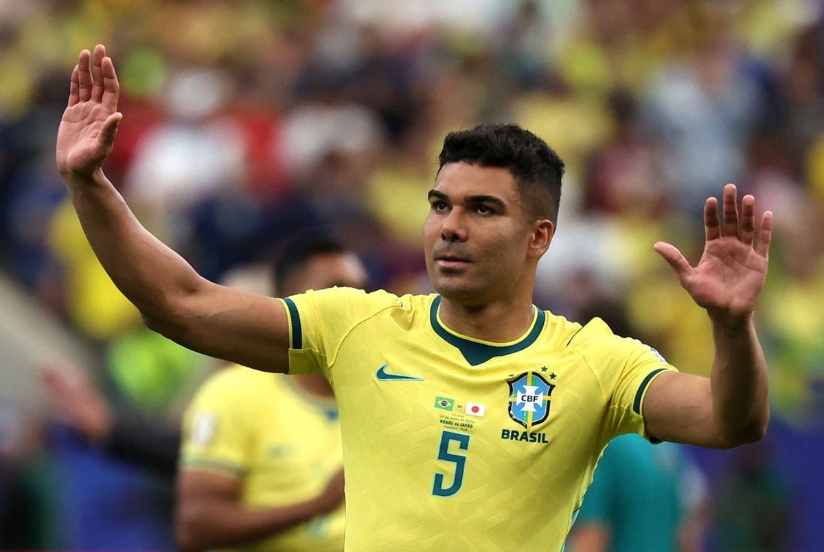 June 29, 2026; Houston, Texas, U.S.; Brazil's Casemiro celebrates after the match.  Mandatory Credit: Troy Taormina-Imagn Images