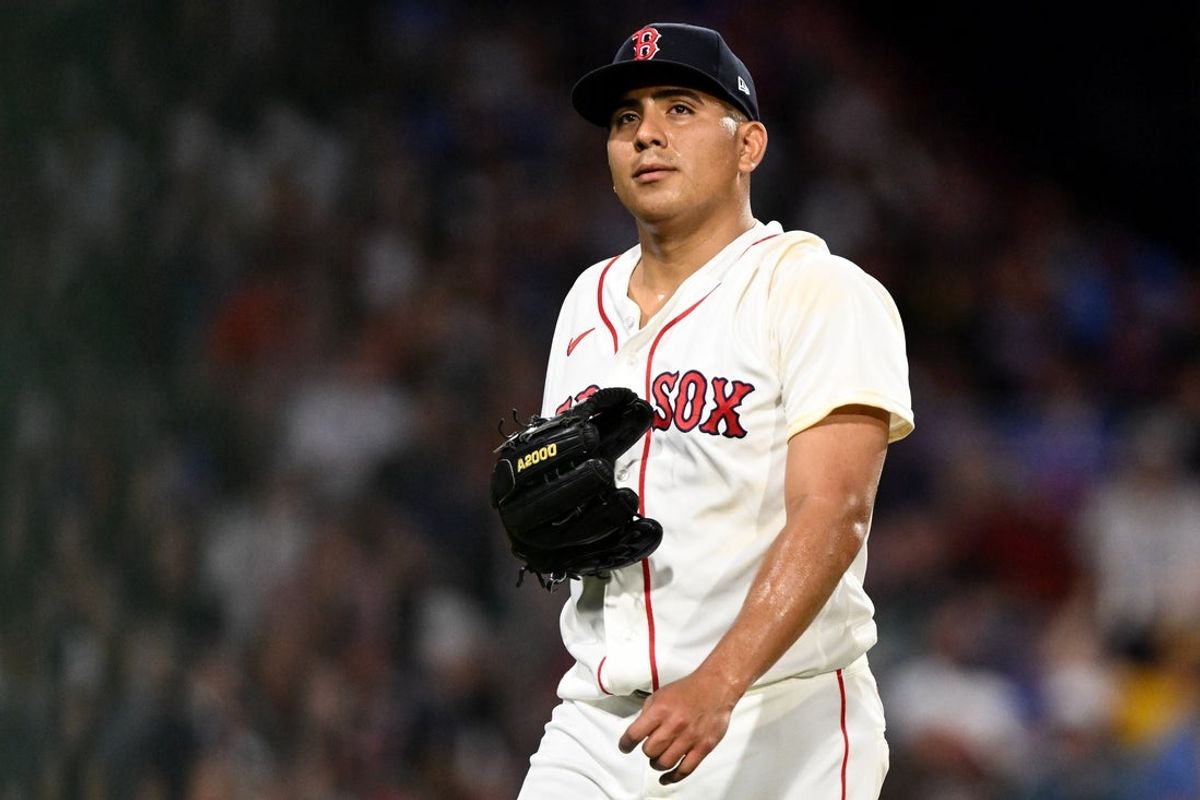Jun 29, 2026; Boston, Massachusetts, USA; Boston Red Sox pitcher Ranger Suarez (55) walks off of the field at the end of the sixth inning against the Washington Nationals at Fenway Park. Mandatory Credit: Brian Fluharty-Imagn Images