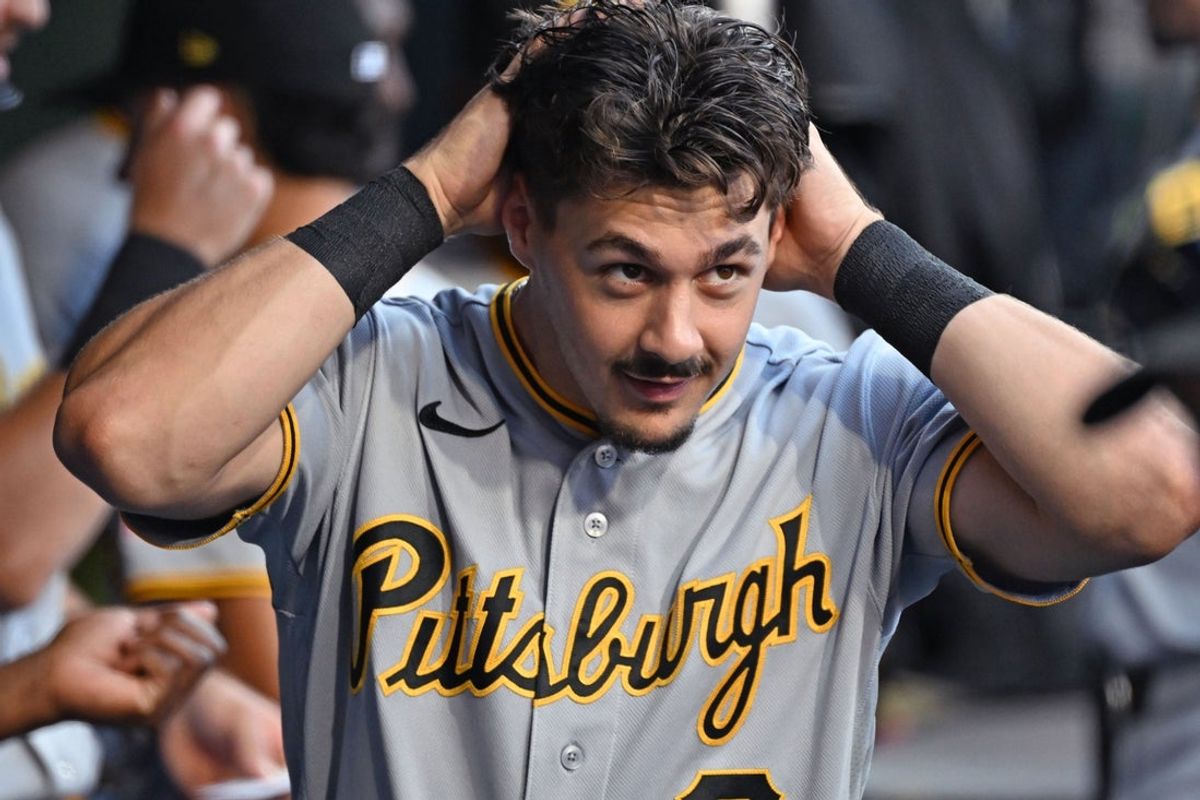 Jun 30, 2026; Philadelphia, Pennsylvania, USA; Pittsburgh Pirates shortstop Konnor Griffin (6) in the dugout against the Philadelphia Phillies at Citizens Bank Park. Mandatory Credit: Eric Hartline-Imagn Images