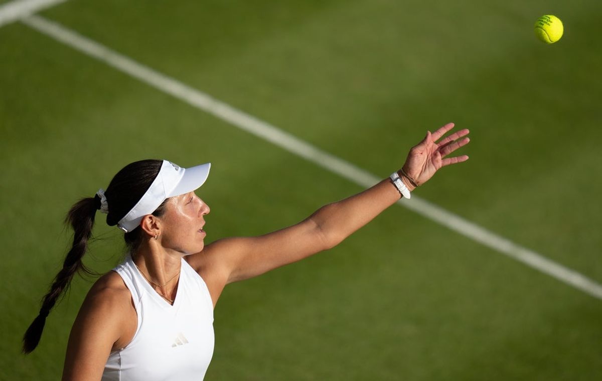 Jul 1, 2026; London, United Kingdom; Jessica Pegula of the United States serves the ball during her match against Sara Sorribes Tomo of Spain on day three at All England Lawn Tennis and Croquet Club.  Mandatory Credit: Susan Mullane-Imagn Images
