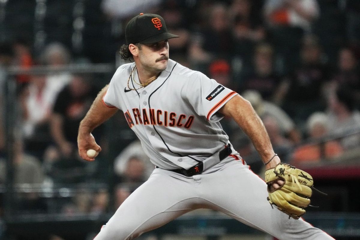 Jul 1, 2026; Phoenix, Arizona, USA; San Francisco Giants pitcher Trevor McDonald (72) throws against the Arizona Diamondbacks in the first inning at Chase Field. Mandatory Credit: Rick Scuteri-Imagn Images